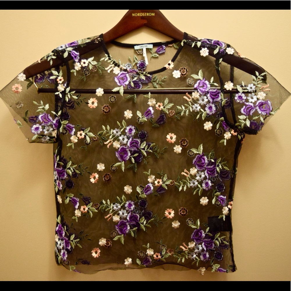 Embroidered Floral Mesh Top